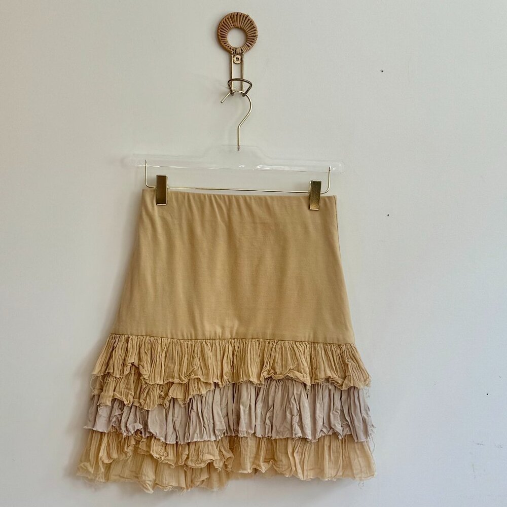 Free People FP One Maura Ruffle Tiered Mini Skirt Beige Boho Romantic XS